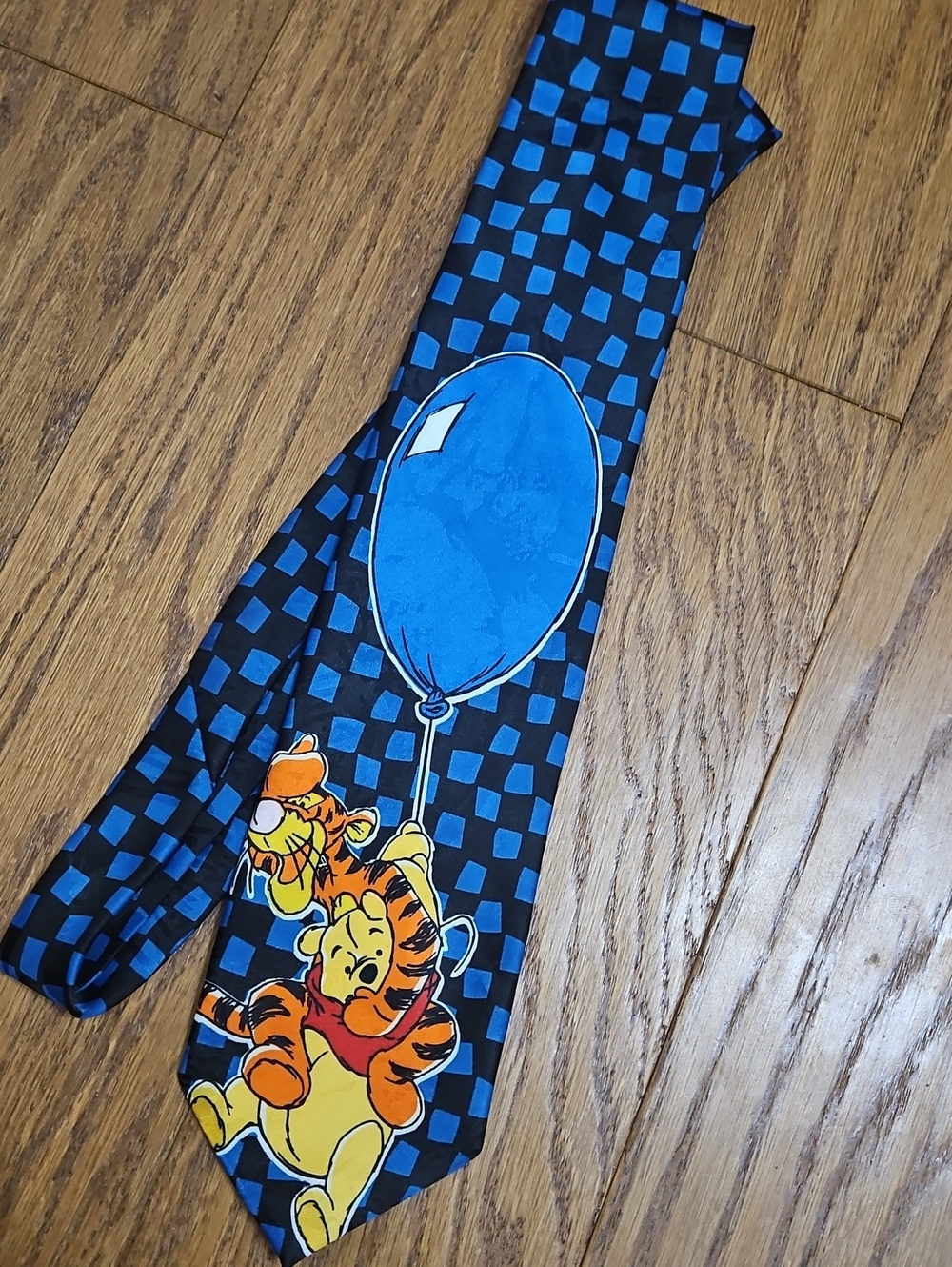Vintage Disney Winnie the Pooh & Tigger Novelty Necktie Blue Checkerboard